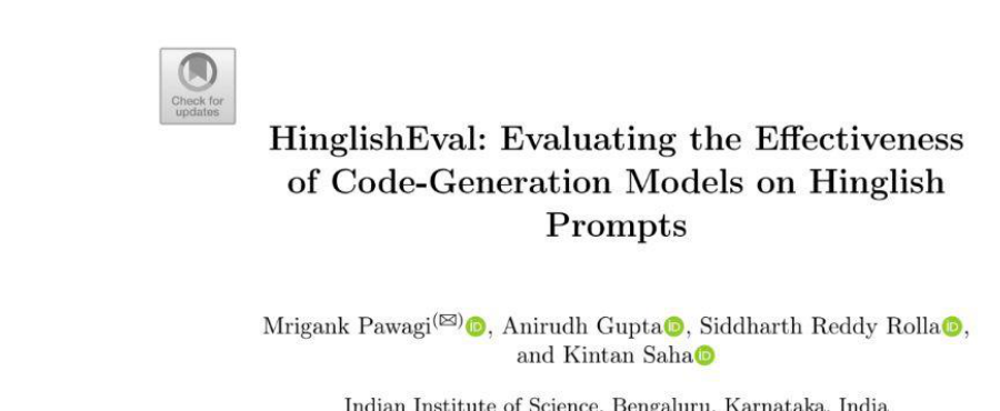 Research Paper Snippet for HinglishEval: Evaluating the Effectiveness of Code-Generation Models on Hinglish Prompts