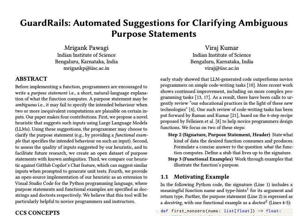 Research Paper Snippet for GuardRails: Automated Suggestions for Clarifying Ambiguous Purpose Statements